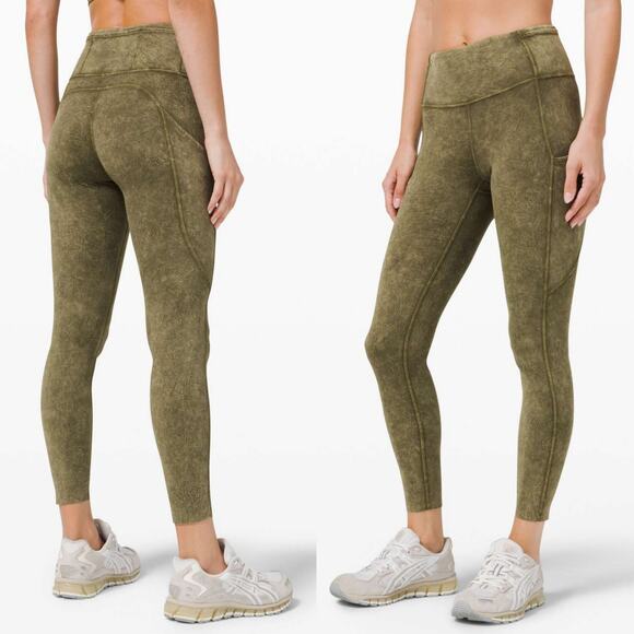 lululemon athletica Pants - Lululemon Legging Fast & Free High Rise Tight 25" Ice Dye Wash Moss Green 2